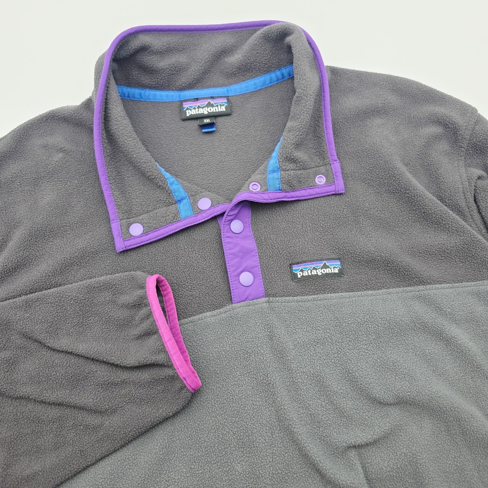 Patagonia Synchilla Snap-T Fleece Pullover Mens XXL Gray Purple Trim Micro D